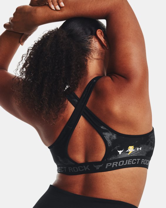 Women's Project Rock HeatGear®  Black Adam Sports Bra, Black, pdpMainDesktop image number 6